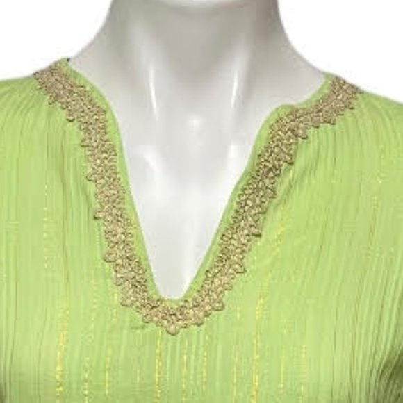 Lilly Pulizer Small Green Metallic Split Neck 3/4 Sleeve Dress - Picture 3 of 9